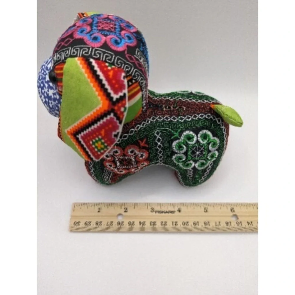Fabric Brocade Pattern‎ Dog Made in Vietnam Bright Colors 6.5 Inch Patchwork EUC